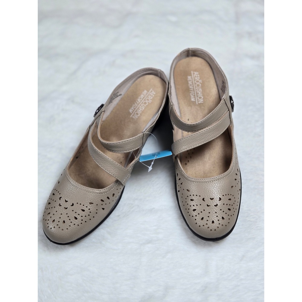 Aerocushion Billy Jean Taupe Perforated Memory Foam Wedge Mules Womens 7.5 M New